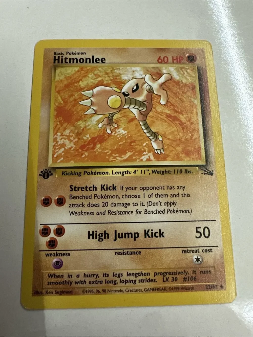 1999 Pokemon Fossil Hitmonlee 22/62 1st Edition Fighting Rare Non Holo WOTC MP